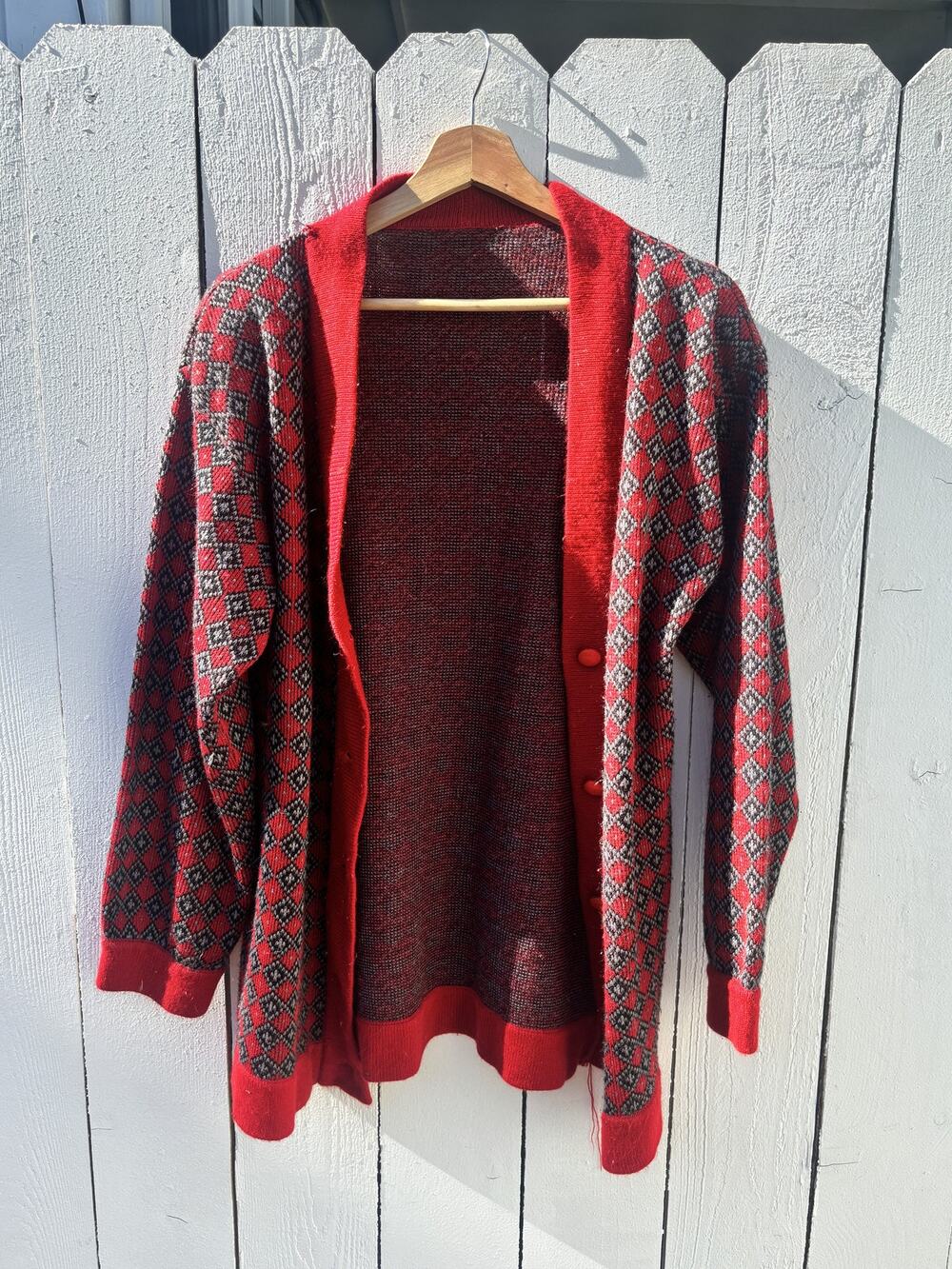 Vintage Malhas Farroupilha Red Diamond Knit Cardigan Sweater Button Front